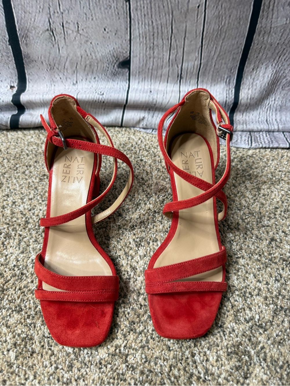 Naturalizer Red tiff Suede Strappy Heels with Ankle Buckle - Picture 2 of 10